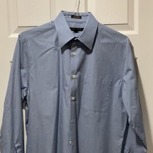 Gray blue pinstripe fitted dress shirt L